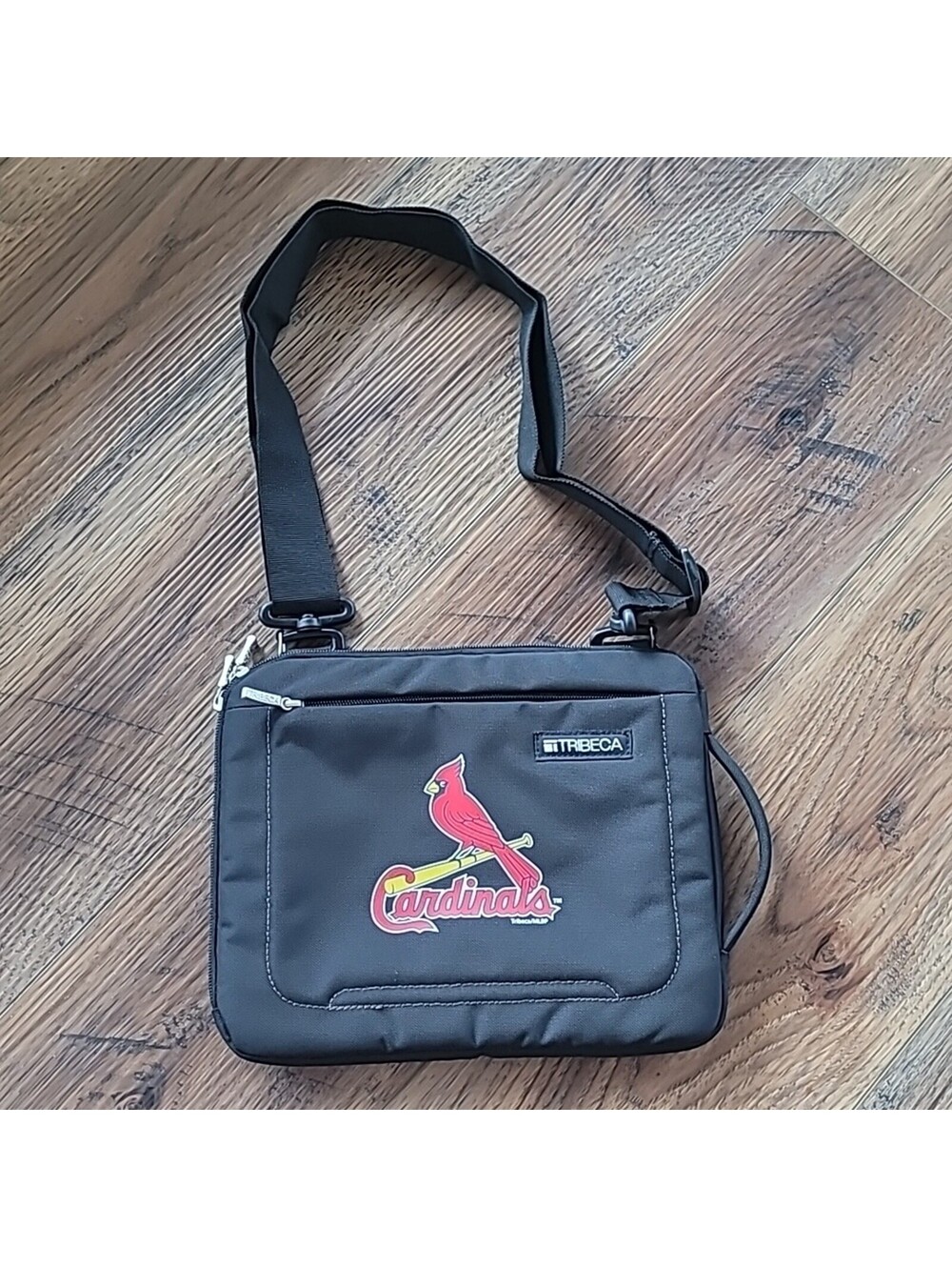 Tribeca Cardinals Messenger Bag, Purse, Black, Red Cardinal, Baseball, MLB